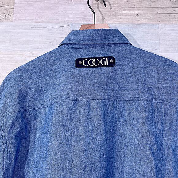 COOGI Cursive Logo Denim Shirt Blue Button Down Long Sleeve Cotton Mens Large - Picture 5 of 7